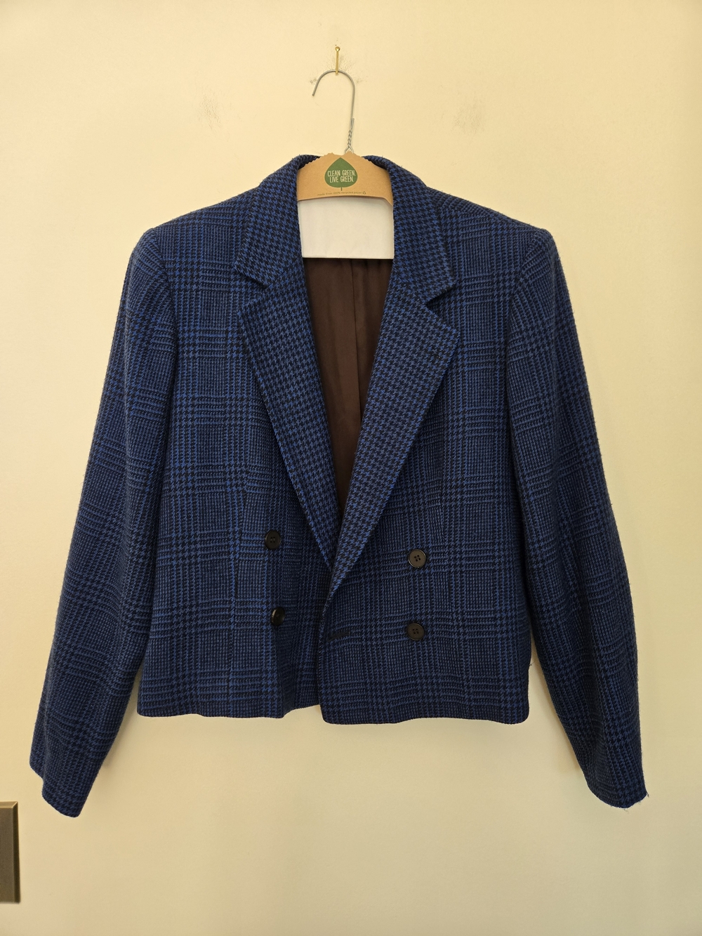 Jones New York Navy and Black Houndstooth Wool Blazer